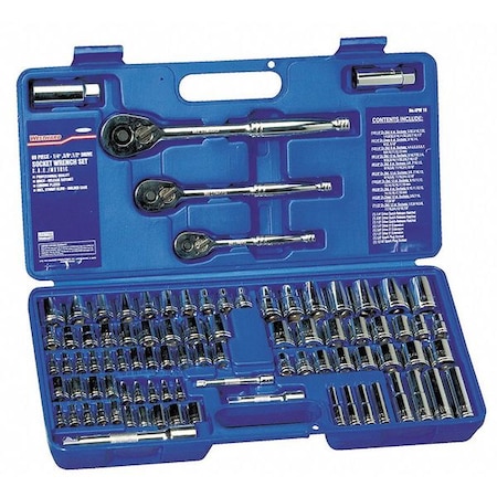 89 pc Socket Wrench Set, 1/4 in, 3/8 in, 1/2 in Drive Sizes MPN:4PM18