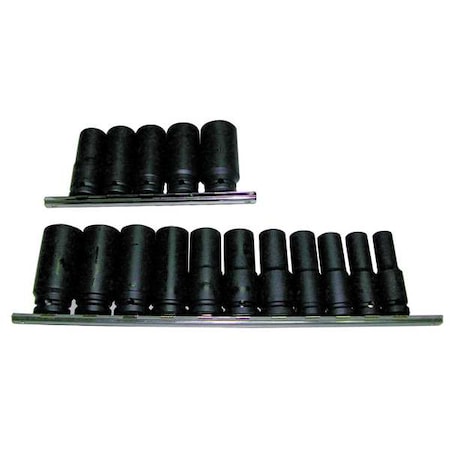 Impact Socket Set, 1/2 in Drive Size, SAE, Black Oxide, 19-Piece MPN:4PRC5