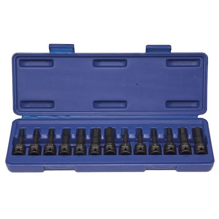 13-Piece Impact Bit Socket Set, 3/8 in Drive, SAE/Metric, Hex Tip Type, Black Oxide MPN:4PRG1