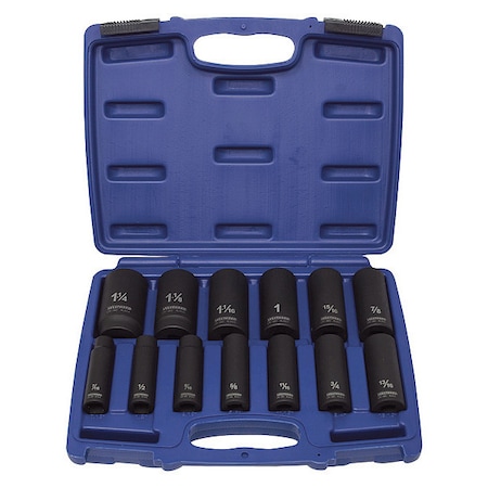 Impact Socket Set, 1/2 in Drive Size, Black Oxide, 13-Piece MPN:4PRG3