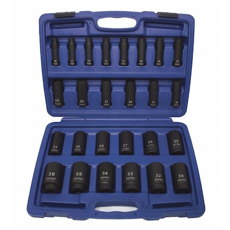 Impact Socket Set, 1/2 in Drive, Metric, Black Oxide, 26-Piece MPN:4PRG7
