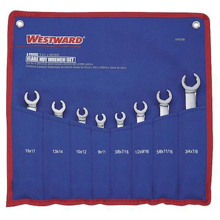 Flare Nut Wrench Set, 8 Pieces, 6 Pts MPN:4YR29