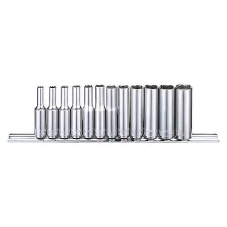 1/4 in Drive Socket Set, Metric, 12pcs, Skt St, Chrm, 1/4-1 in, 12Pt MPN:53PN30