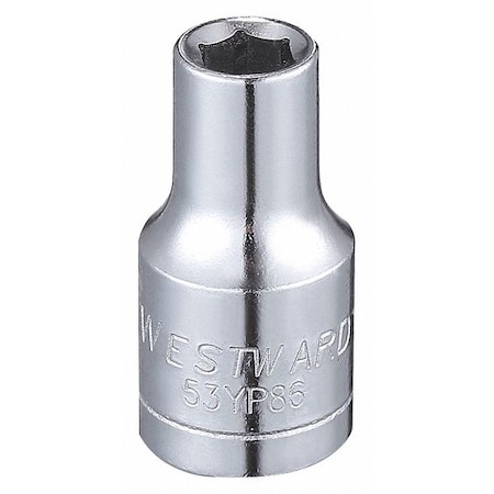 WESTWARD 1/4 in Drive, 4.5mm Hex Metric, Socket, 6 Points, Steel, Chrome, 4.5 mm MPN:53YP86