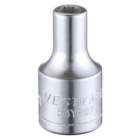 WESTWARD 1/4 in Drive, 3.5mm Triple Square Metric Socket, 12 Points, Steel, Chrome, 3.5 mm MPN:53YR07