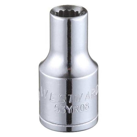 WESTWARD 1/4 in Drive, 4mm Triple Square Metric Socket, 12 Points, Steel, Chrome, 4 mm MPN:53YR08