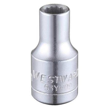 WESTWARD 1/4 in Drive, 4.5mm Triple Square Metric Socket, 12 Points, Steel, Chrome, 4.5 mm MPN:53YR09