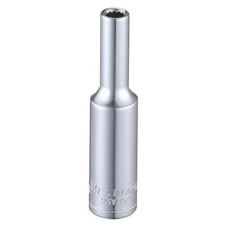 WESTWARD 1/4 in Drive, 4mm Triple Square Metric, Socket, 12 Points, Steel, Chrome, 4 mm MPN:53YR52