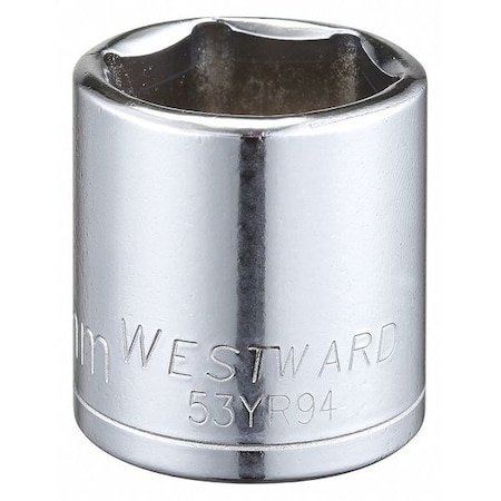 WESTWARD 3/8 in Drive, 22mm Hex Metric Socket, 6 Points, Steel, Chrome, 22 mm MPN:53YR94