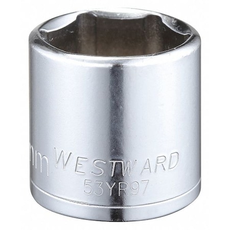 WESTWARD 3/8 in Drive, 25mm Hex Metric Socket, 6 Points, Steel, Chrome, 25 mm MPN:53YR97