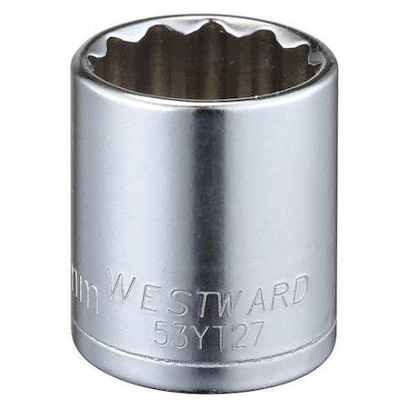 WESTWARD 3/8 in Drive, 19mm Triple Square Metric Socket, 12 Points, Steel, Chrome, 19 mm MPN:53YT27