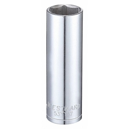 WESTWARD 3/8 in Drive, 14mm Hex Metric Socket, 6 Points, Steel, Chrome, 14 mm MPN:53YT57