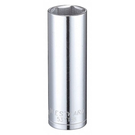 WESTWARD 3/8 in Drive, 15mm Hex Metric Socket, 6 Points, Steel, Chrome, 15 mm MPN:53YT58