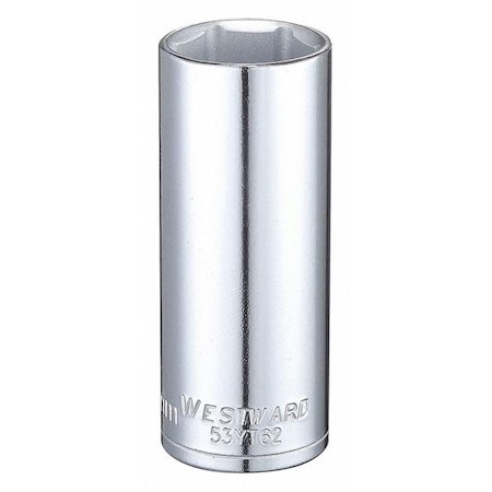 WESTWARD 3/8 in Drive, 19mm Hex Metric Socket, 6 Points, Steel, Chrome, 19 mm MPN:53YT62