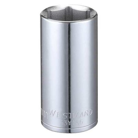 WESTWARD 3/8 in Drive, 23mm Hex Metric Socket, 6 Points, Steel, Chrome, 23 mm MPN:53YT66