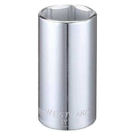 WESTWARD 3/8 in Drive, 25mm Hex Metric, Socket, 6 Points, Steel, Chrome, 25 mm MPN:53YT68