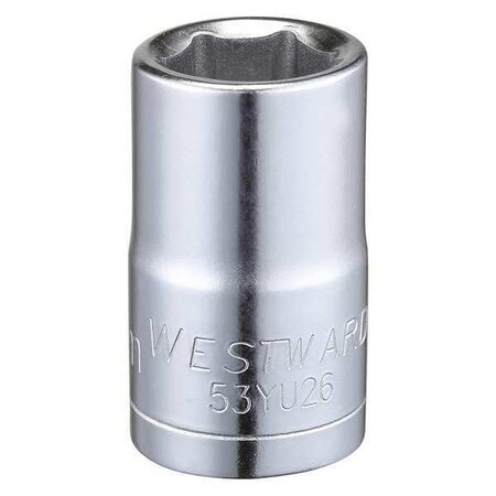 WESTWARD 1/2 in Drive, 14mm Hex Metric Socket, 6 Points, Steel, Chrome, 14 mm MPN:53YU26