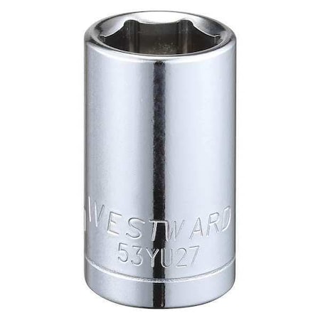 WESTWARD 1/2 in Drive, 15mm Hex Metric Socket, 6 Points, Steel, Chrome, 15 mm MPN:53YU27