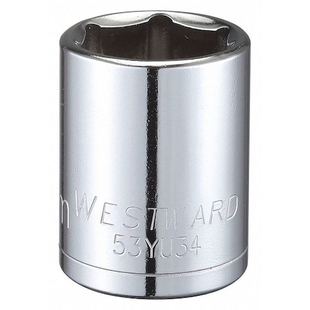 WESTWARD 1/2 in Drive, 22mm Hex Metric, Socket, 6 Points, Steel, Chrome, 22 mm MPN:53YU34