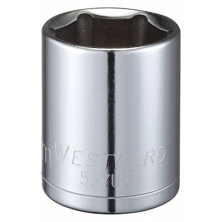 WESTWARD 1/2 in Drive, 25mm Hex Metric Socket, 6 Points, Steel, Chrome, 25 mm MPN:53YU37