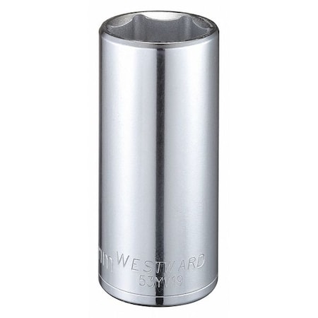 WESTWARD 1/2 in Drive, 28mm Hex Metric Socket, 6 Points, Steel, Chrome, 28 mm MPN:53YV19