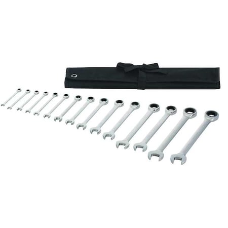 Ratcheting Wrench Set, SAE, 1/4 in to 1 in Head Sizes, 15-Piece MPN:54DG22
