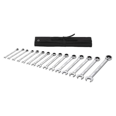 Ratcheting Wrench Set, Metric, 6 mm to 20 mm Head Sizes, 15-Piece MPN:54DG24