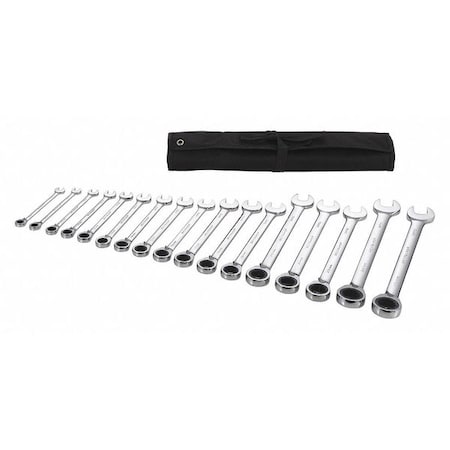 Ratcheting Wrench Set, Metric, 8 mm to 25 mm Head Sizes, 12 Points, 15-Piece MPN:54DG33