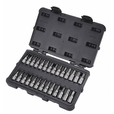 27-Piece Bit Socket Set: 3/8 in Drive Size, 1-27/32 in Length, Metric/SAE, Alloy Steel, Case MPN:54TL64