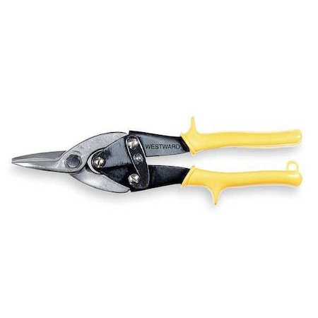 Metal Cutting Snip, Straight, 9-3/4 in Length, 1-1/4 in Cutting Length, 18ga Steel, Soft Grip Handle MPN:5MX59