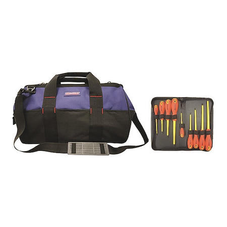 Insulated Screwdriver Set, Slotted/Phillips, 9 pcs + Tool Bag MPN:7CZ69