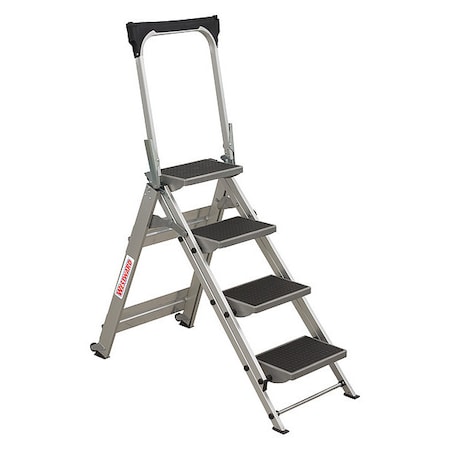 Folding Step, 4 Steps, 300 lb Load Capacity, 36 in Overall Height, Aluminum, Silver MPN:44YY14