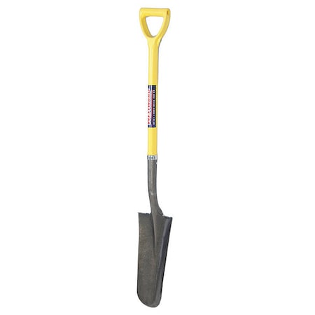 Drain Spade Shovel, 14 ga Steel Blade, Standard Step, 27 in L Yellow Fiberglass Handle MPN:12V172