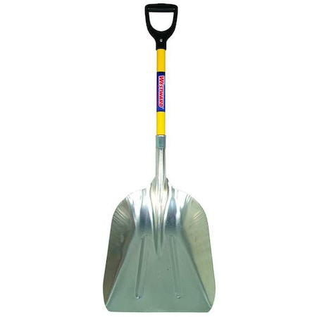 No. 12 14 ga Grain Scoop, Aluminum Blade, 26-1/4 in L, Yellow, Fiberglass Handle MPN:3YU77