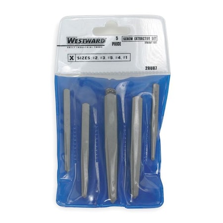 Screw Extractor Set, 1/8 to 3/8, 5 pcs. MPN:2RUR7