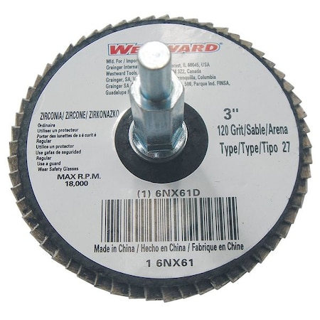 Arbor Mount Flap Disc, 3in, 120, Fine MPN:6NX61