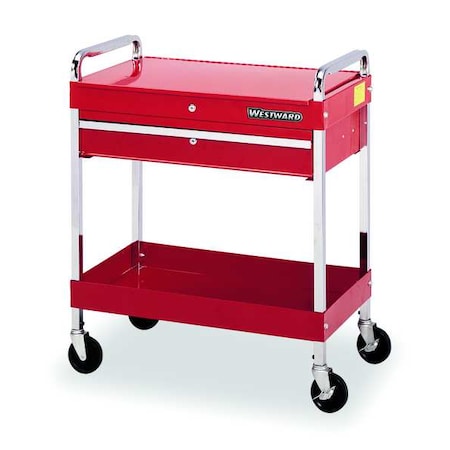 WESTWARD Tool Utility Cart, 1-Drawer, Gloss Red, Keyed, 30