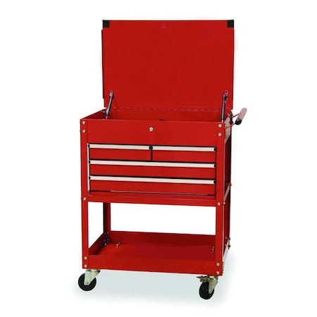 WESTWARD Tool Utility Cart, 4-Drawers, Gloss Red, Keyed, 30