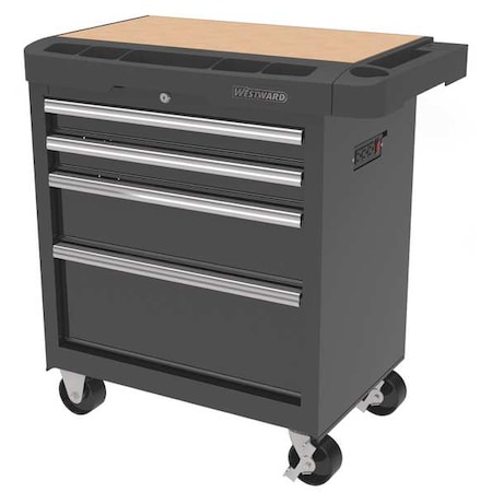WESTWARD Rolling Tool Cabinet, 4-Drawers, Gloss Black, 34.5