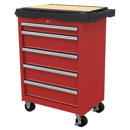 WESTWARD Rolling Tool Cabinet, 5-Drawers, Gloss Red, 34.5
