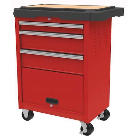 WESTWARD Rolling Tool Cabinet, 3-Drawers, Gloss Red, 34.5