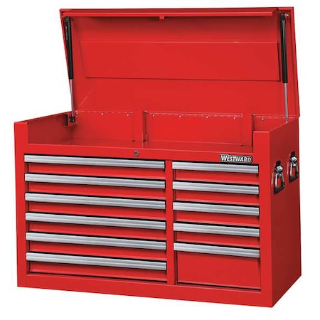 WESTWARD Top Chest, 11-Drawers, Powder Coated Red, 41.5