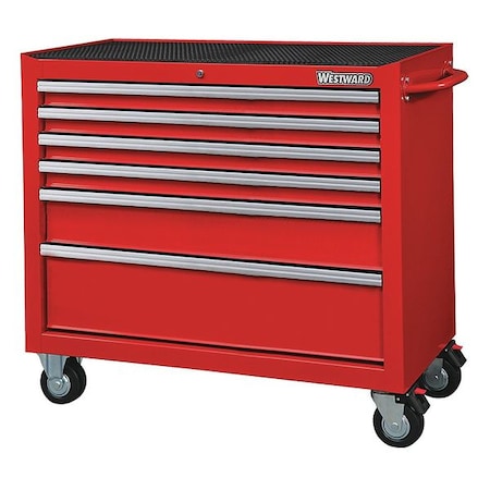 WESTWARD Rolling Tool Cabinet, 6-Drawers, Gloss Red, 42