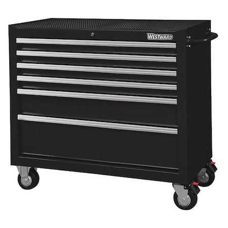 WESTWARD Rolling Tool Cabinet, 6-Drawers, Gloss Black, 42
