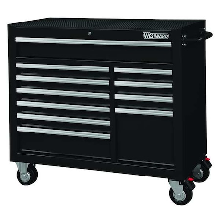 WESTWARD Rolling Tool Cabinet, 11-Drawers, Gloss Black, 42