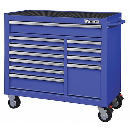 WESTWARD Rolling Tool Cabinet, 11-Drawers, Powder Coated Blue, 42