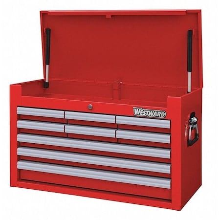 WESTWARD Top Chest, 9-Drawers, Powder Coated Red, 26