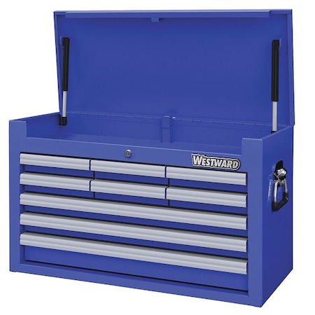 WESTWARD Top Chest, 9-Drawers, Powder Coated Blue, 26