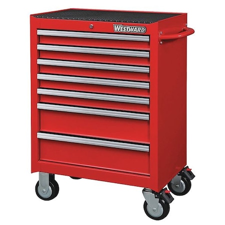WESTWARD Rolling Tool Cabinet, 7-Drawers, Gloss Red, 27