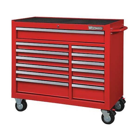 WESTWARD Rolling Tool Cabinet, 13-Drawers, Gloss Red, 42